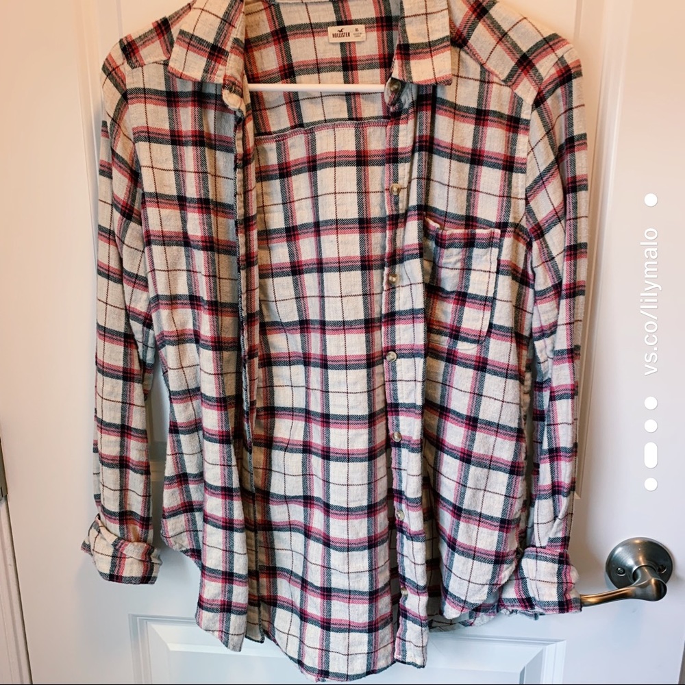Hollister Pink and White Plaid Shirt Women’s